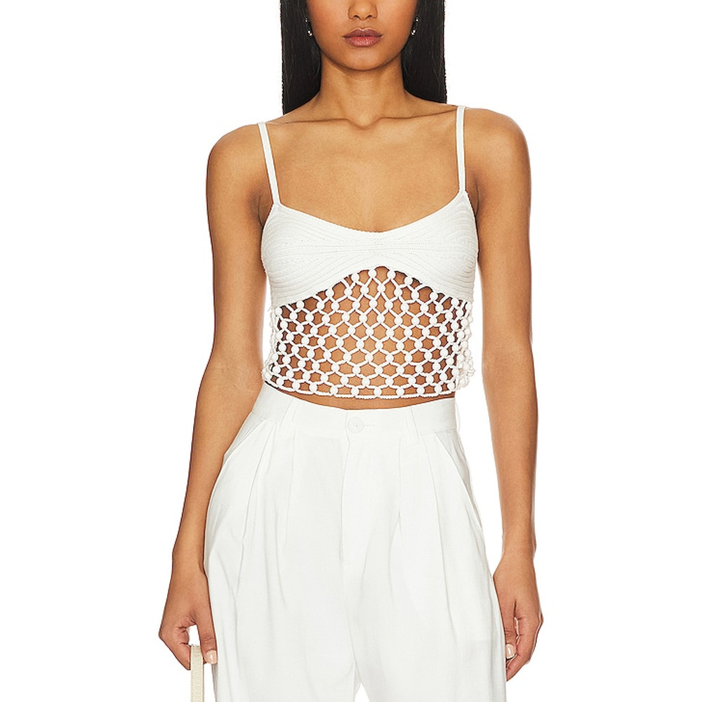 Nbd 'Nastasia' White Beaded Crochet Tank Size L